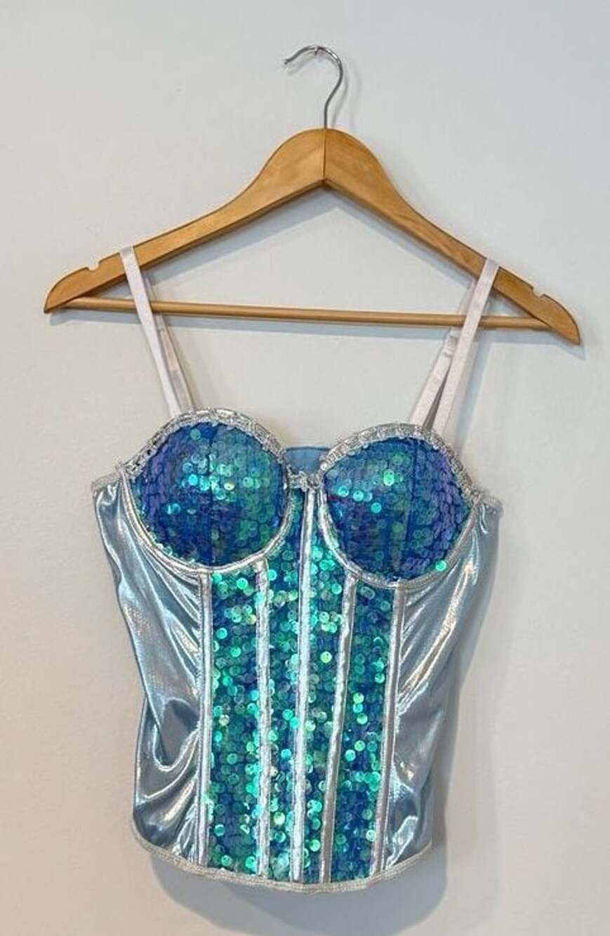 Blue Sequin Metallic Corset Top